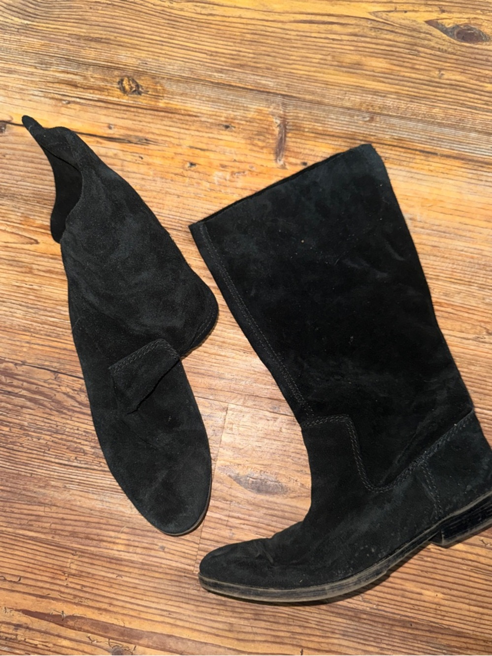 Nine West Black Suede Knee-High Combat Boots